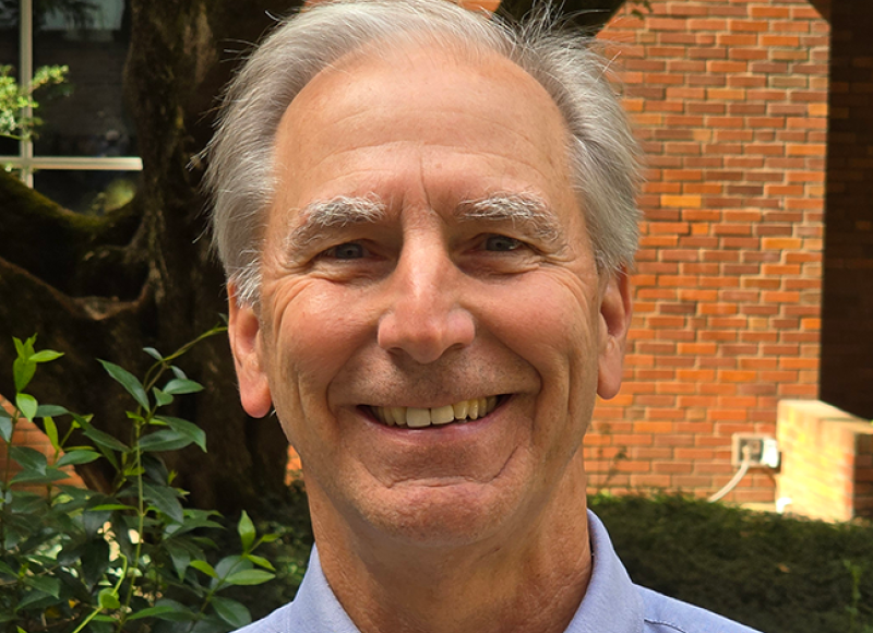 Dr. Barry Pryor, mycologist, in the Cordley Hall courtyard at OSU